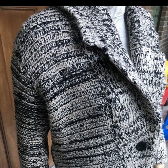 ZARA KNITS Oversized Chunky Knit Cardigan Sweater Ecru Black 3859/131 Sz Small - Picture 7 of 14